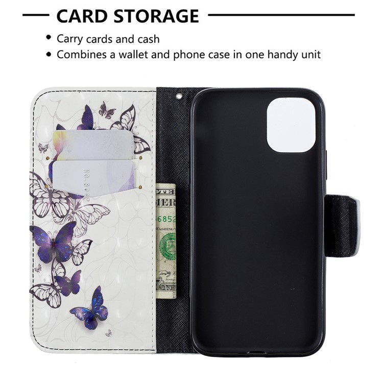 Para O Iphone (2019) 6.1-inch Padrão Impressão PU Carteira De Couro Carteira Caso De Telefone Celular - Lindas Borboletas-6