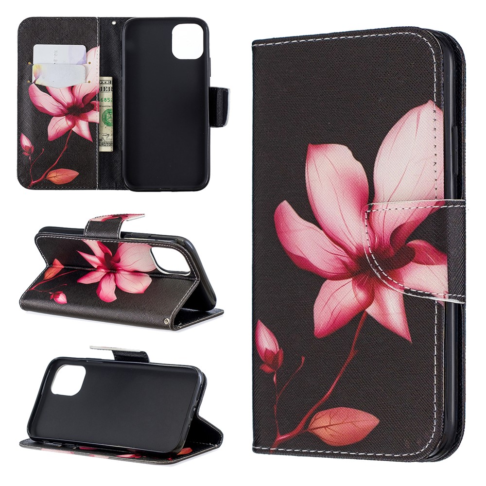 Pattern Printing Cross Texture Wallet Stand Flip Leather Case for iPhone (2019) 6.1-inch - Kapok-1