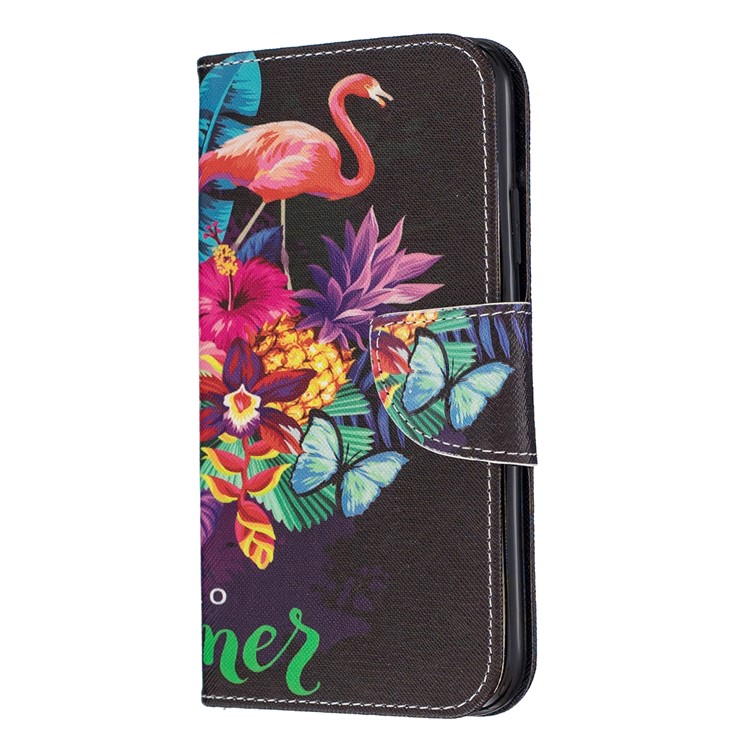 Cross Texture Pattern Printing Leather Wallet Stand Phone Case for iPhone (2019) 6.1-inch - Flamingos and Flowers-2