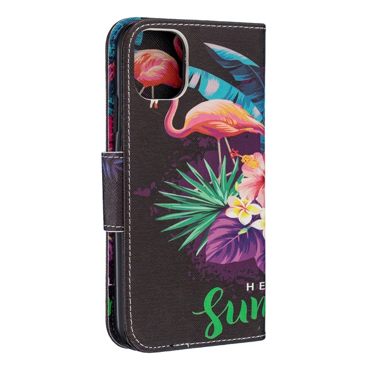 Cross Texture Pattern Printing Leather Wallet Stand Phone Case for iPhone (2019) 6.1-inch - Flamingos and Flowers-3