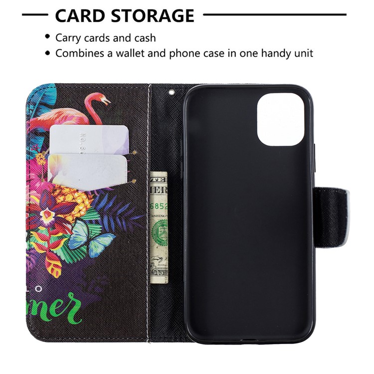 Cross Texture Pattern Printing Leather Wallet Stand Phone Case for iPhone (2019) 6.1-inch - Flamingos and Flowers-6