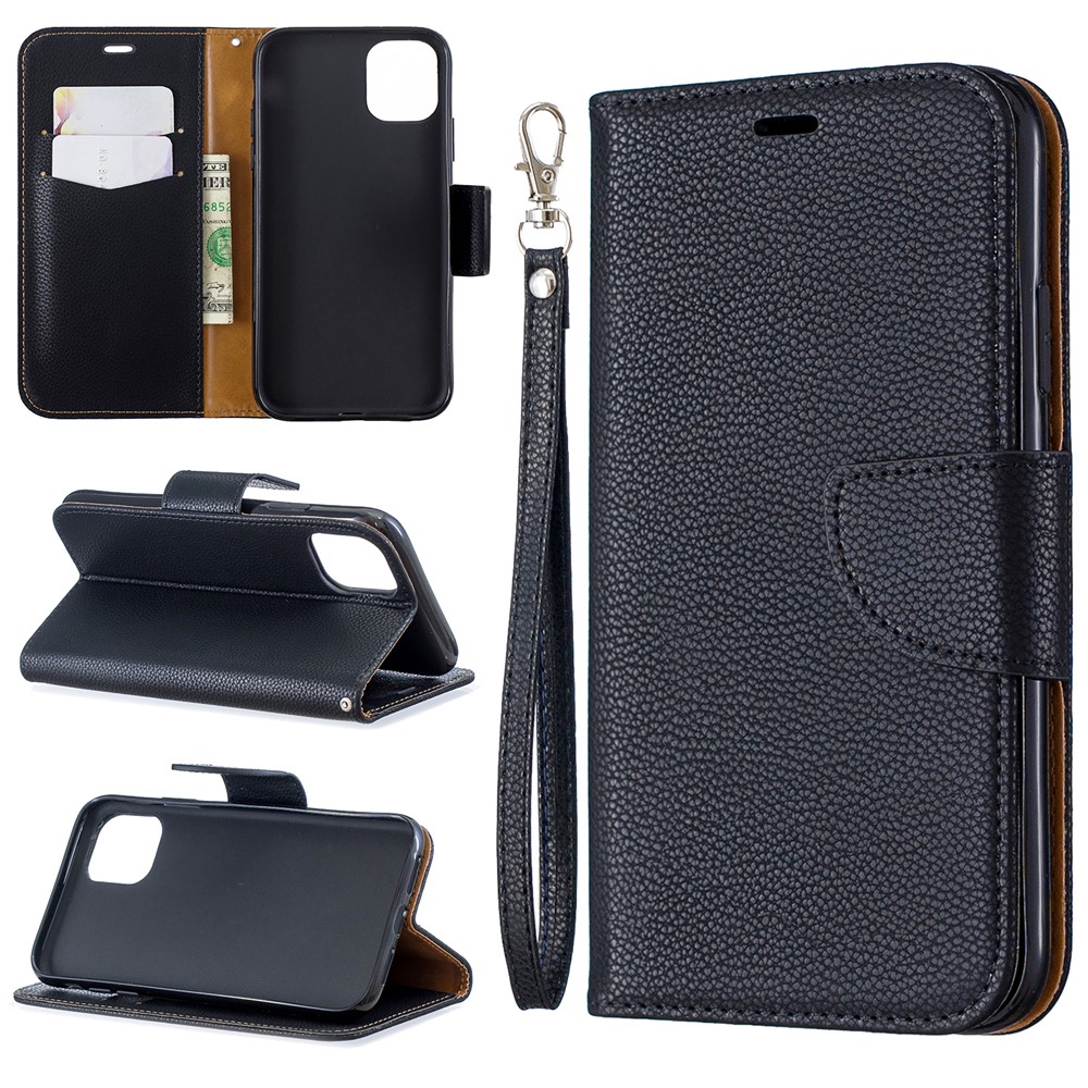 Portefeuille De Cuir De Texture Litchi Stand Cas De Téléphone Mobile Pour Iphone (2019) 6,1 Pouces - Noir-1