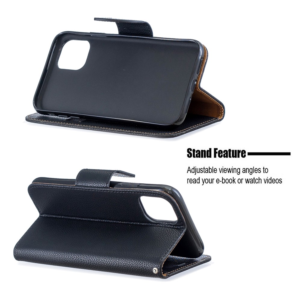 Portefeuille De Cuir De Texture Litchi Stand Cas De Téléphone Mobile Pour Iphone (2019) 6,1 Pouces - Noir-5