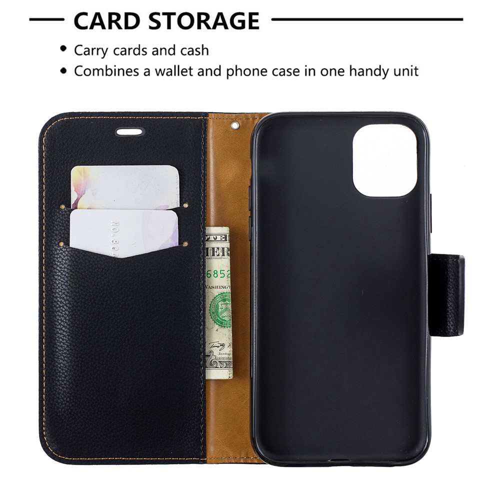 Portefeuille De Cuir De Texture Litchi Stand Cas De Téléphone Mobile Pour Iphone (2019) 6,1 Pouces - Noir-6