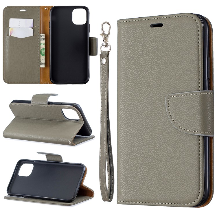 Portefeuille De Cuir De Texture Litchi Stand Cas De Téléphone Mobile Pour Iphone (2019) 6,1 Pouces - Gris-1