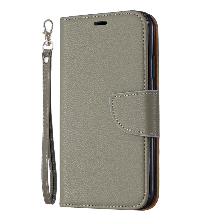 Portefeuille De Cuir De Texture Litchi Stand Cas De Téléphone Mobile Pour Iphone (2019) 6,1 Pouces - Gris-2