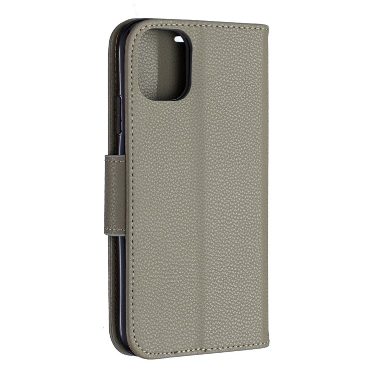 Portefeuille De Cuir De Texture Litchi Stand Cas De Téléphone Mobile Pour Iphone (2019) 6,1 Pouces - Gris-3