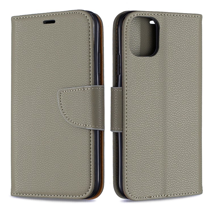 Portefeuille De Cuir De Texture Litchi Stand Cas De Téléphone Mobile Pour Iphone (2019) 6,1 Pouces - Gris-4