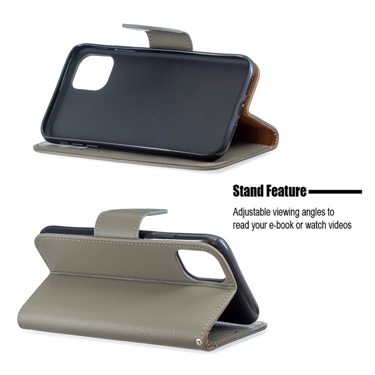 Portefeuille De Cuir De Texture Litchi Stand Cas De Téléphone Mobile Pour Iphone (2019) 6,1 Pouces - Gris-5