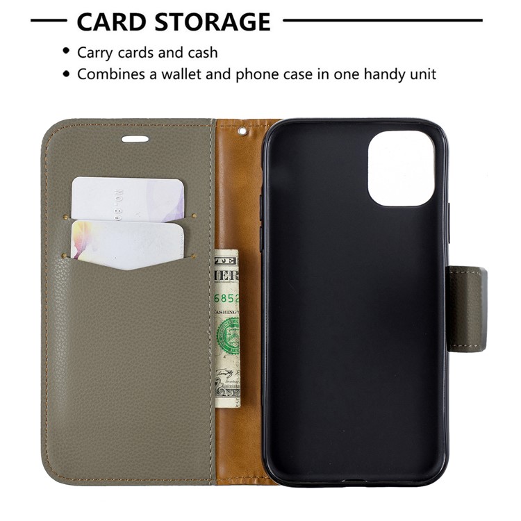 Portefeuille De Cuir De Texture Litchi Stand Cas De Téléphone Mobile Pour Iphone (2019) 6,1 Pouces - Gris-6