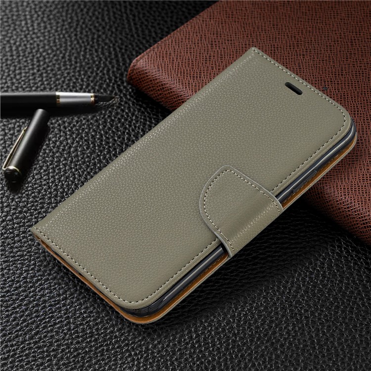 Portefeuille De Cuir De Texture Litchi Stand Cas De Téléphone Mobile Pour Iphone (2019) 6,1 Pouces - Gris-7