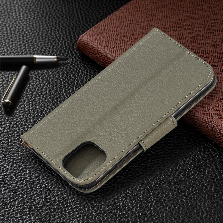Portefeuille De Cuir De Texture Litchi Stand Cas De Téléphone Mobile Pour Iphone (2019) 6,1 Pouces - Gris-8