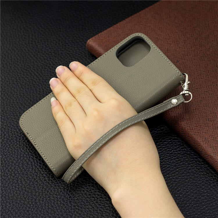 Portefeuille De Cuir De Texture Litchi Stand Cas De Téléphone Mobile Pour Iphone (2019) 6,1 Pouces - Gris-9