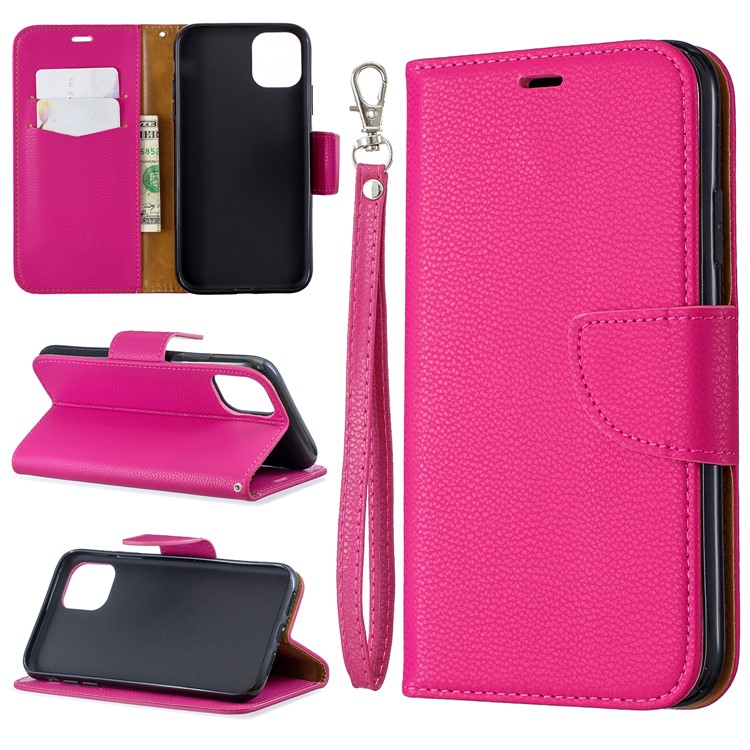Portefeuille De Cuir De Texture Litchi Stand Cas De Téléphone Mobile Pour Iphone (2019) 6,1 Pouces - Rose-1