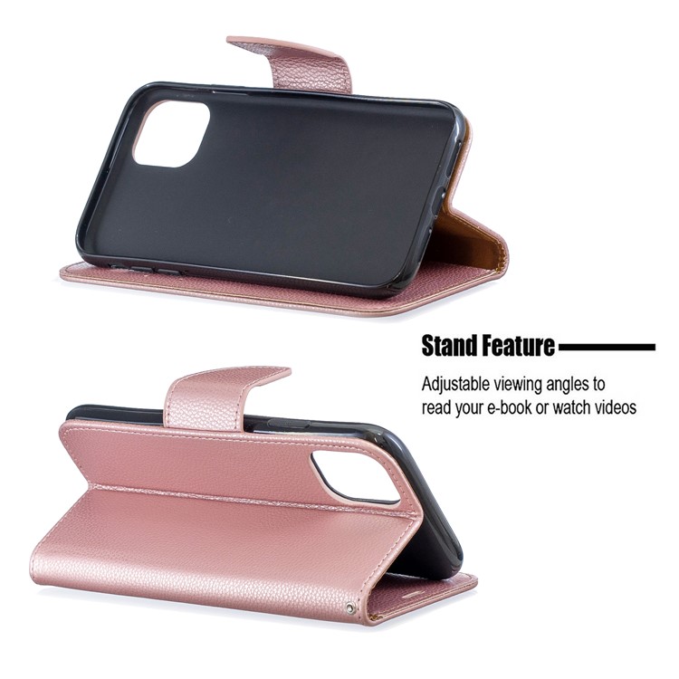 Portefeuille De Cuir De Texture Litchi Stand Cas De Téléphone Mobile Pour Iphone (2019) 6,1 Pouces - Or Rose-5
