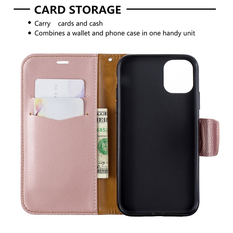 Portefeuille De Cuir De Texture Litchi Stand Cas De Téléphone Mobile Pour Iphone (2019) 6,1 Pouces - Or Rose-6