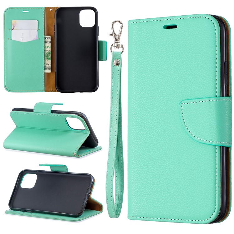 Portefeuille De Cuir De Texture Litchi Stand Cas De Téléphone Mobile Pour Iphone (2019) 6,1 Pouces - Vert-1