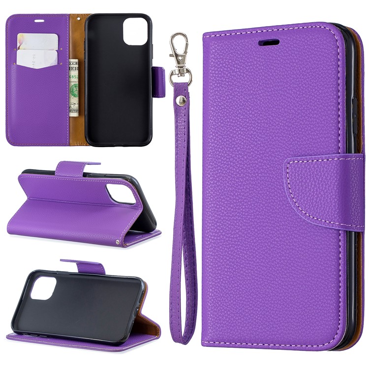 Portefeuille De Cuir De Texture Litchi Stand Cas De Téléphone Mobile Pour Iphone (2019) 6,1 Pouces - Violet-1