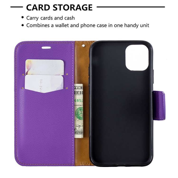 Portefeuille De Cuir De Texture Litchi Stand Cas De Téléphone Mobile Pour Iphone (2019) 6,1 Pouces - Violet-6