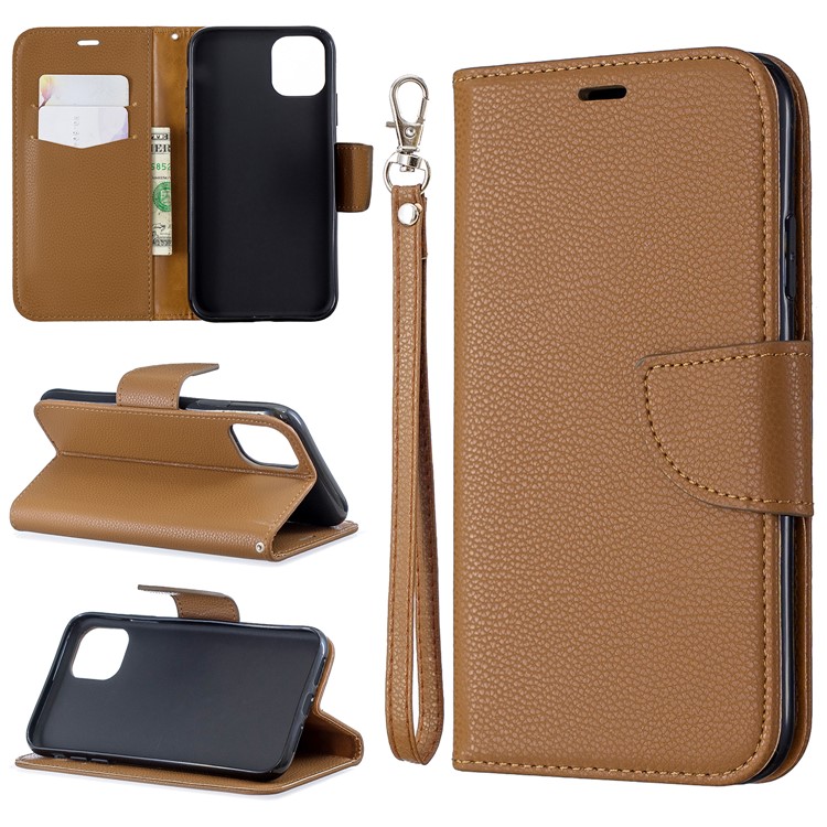 Portefeuille De Cuir De Texture Litchi Stand Cas De Téléphone Mobile Pour Iphone (2019) 6,1 Pouces - Marron-1