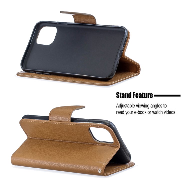 Portefeuille De Cuir De Texture Litchi Stand Cas De Téléphone Mobile Pour Iphone (2019) 6,1 Pouces - Marron-5
