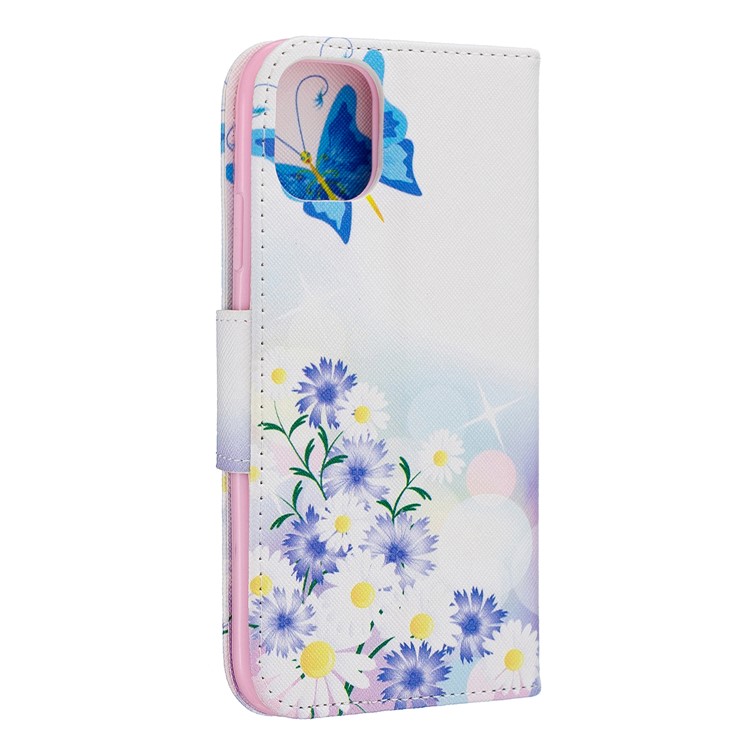 Printing Style Leather Wallet Phone Covering Case for iPhone (2019) 6.1-inch - Blue Butterfly and Flowers-3