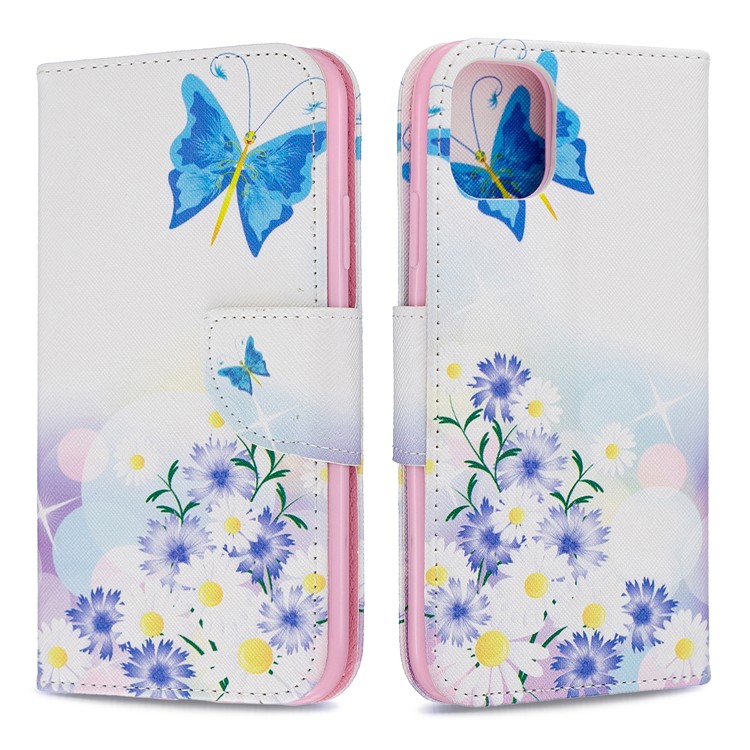 Printing Style Leather Wallet Phone Covering Case for iPhone (2019) 6.1-inch - Blue Butterfly and Flowers-4