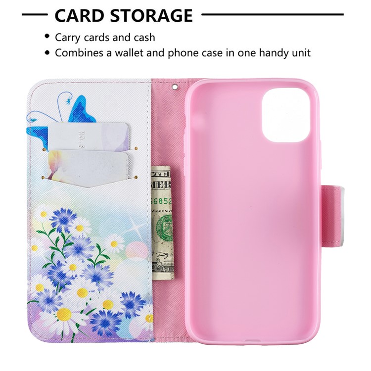 Printing Style Leather Wallet Phone Covering Case for iPhone (2019) 6.1-inch - Blue Butterfly and Flowers-6