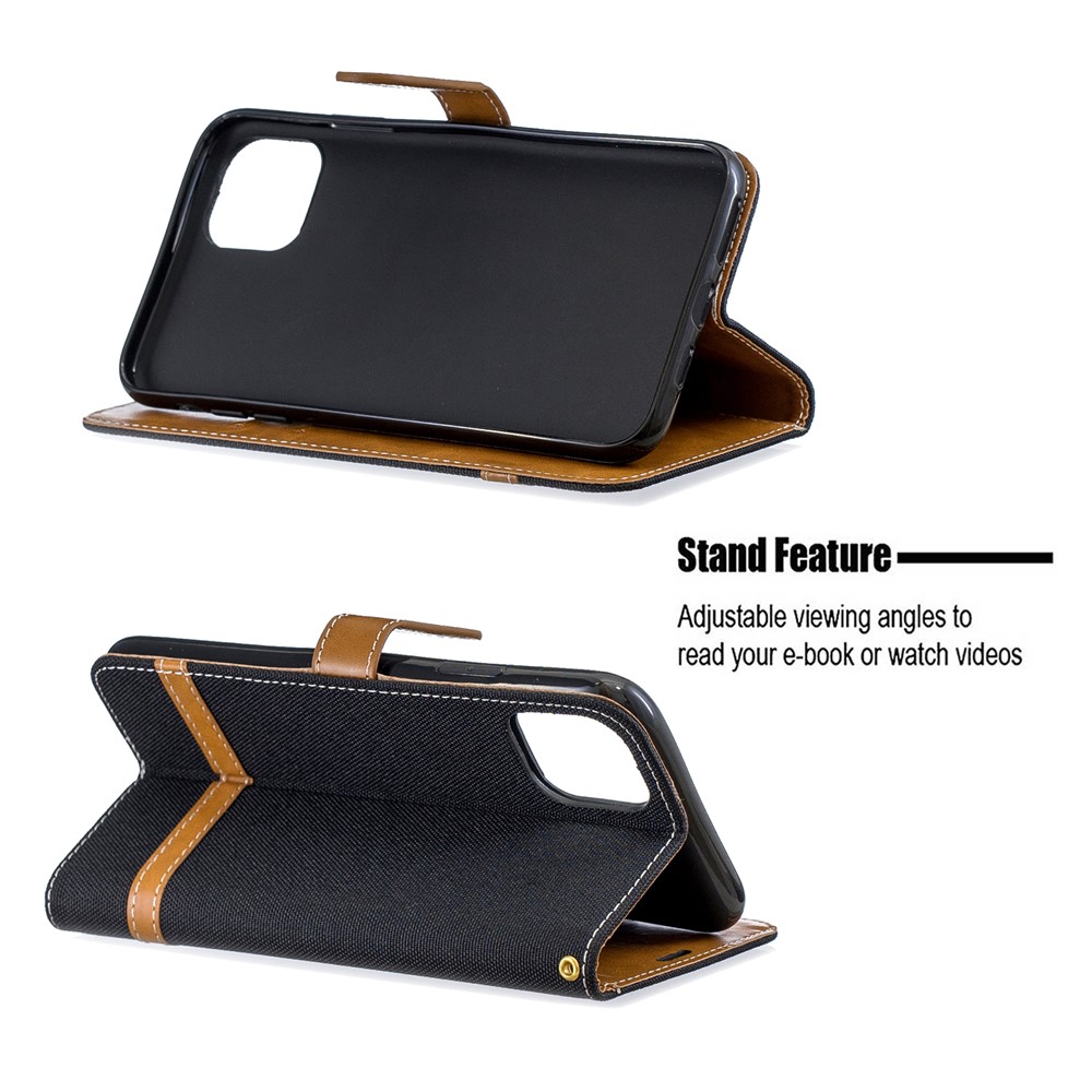 Jeans Cloth Wallet Stand Leather Cell Phone Shell for iPhone (2019) 6.5-inch - Black-5