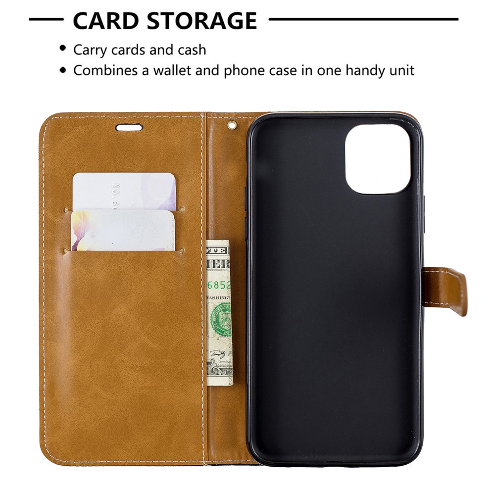 Jeans Cloth Wallet Stand Leather Cell Phone Shell for iPhone (2019) 6.5-inch - Black-6