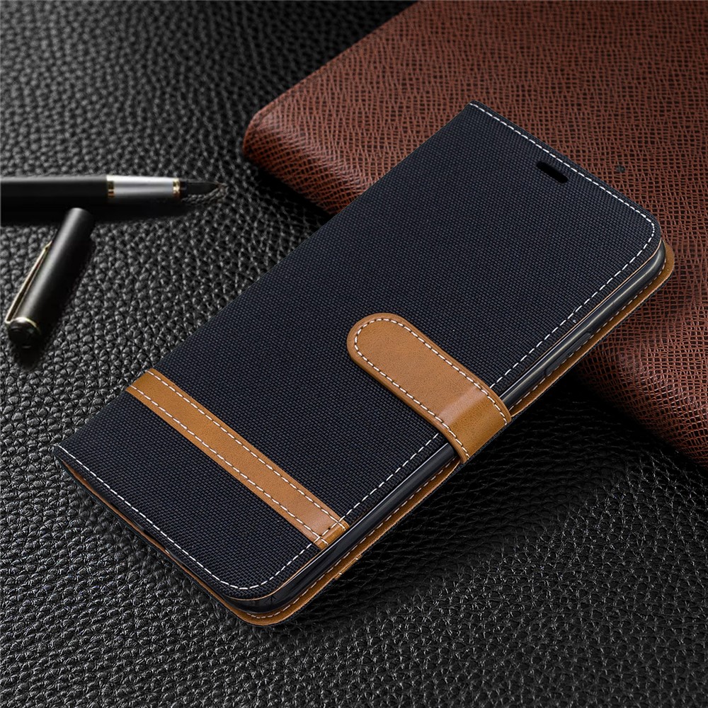 Jeans Cloth Wallet Stand Leather Cell Phone Shell for iPhone (2019) 6.5-inch - Black-7