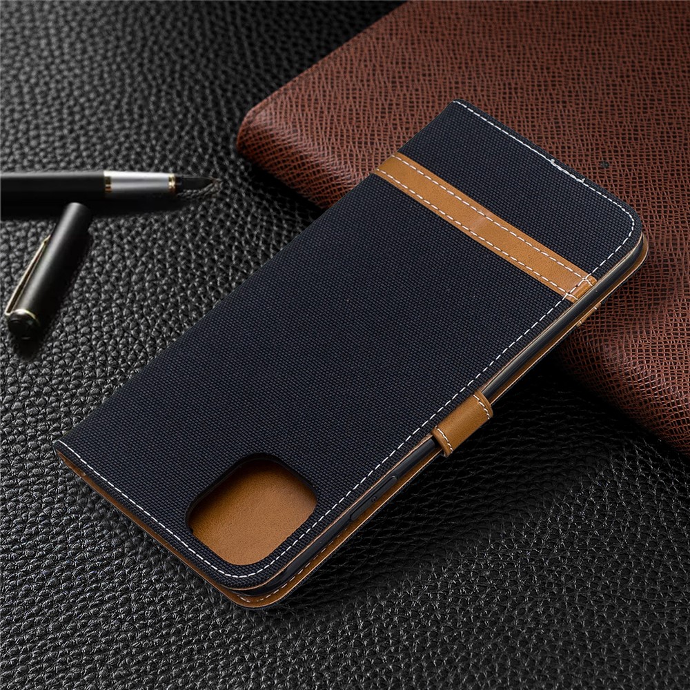 Jeans Cloth Wallet Stand Leather Cell Phone Shell for iPhone (2019) 6.5-inch - Black-8