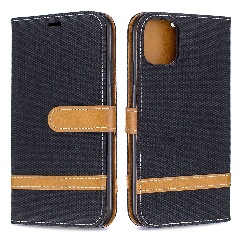 Jean Cloth PU Leather Phone Cover for iPhone (2019) 6.1-inch - Black-4