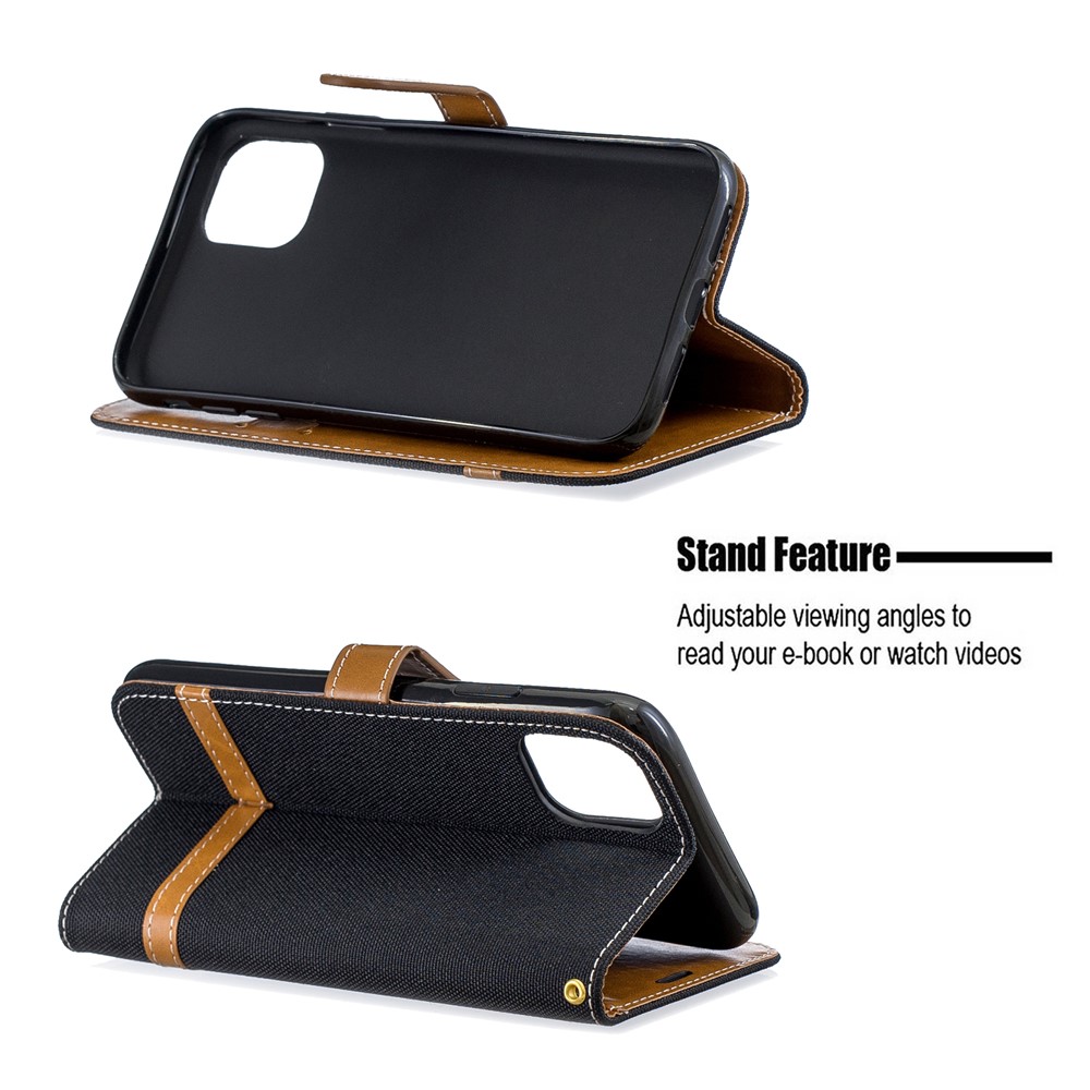 Jean Cloth PU Leather Phone Cover for iPhone (2019) 6.1-inch - Black-5