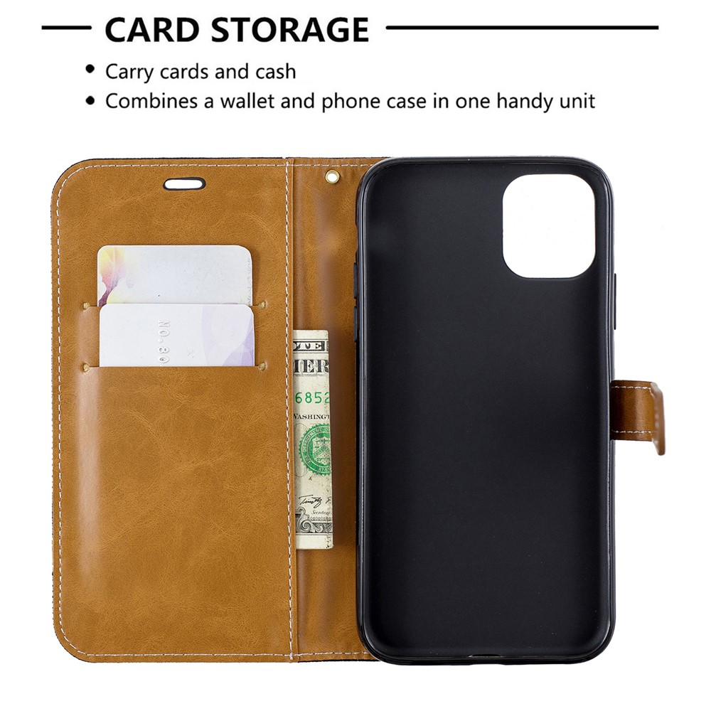 Jean Cloth PU Leather Phone Cover for iPhone (2019) 6.1-inch - Black-6