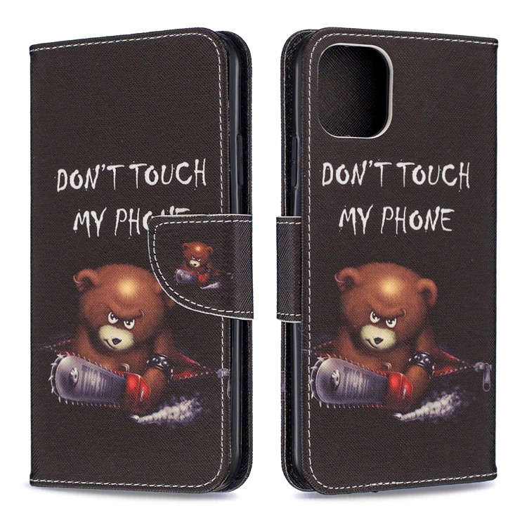 Pattern Printing PU Leather Flip Stand Phone Shell for iPhone 11 Pro Max 6.5 inch (2019) - Bear And Its Warnings-4