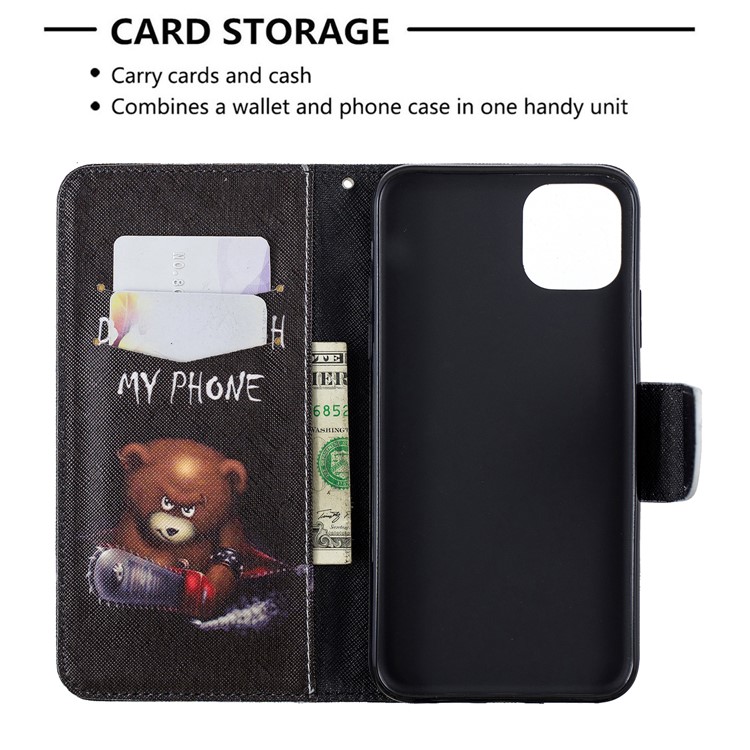 Pattern Printing PU Leather Flip Stand Phone Shell for iPhone 11 Pro Max 6.5 inch (2019) - Bear And Its Warnings-6