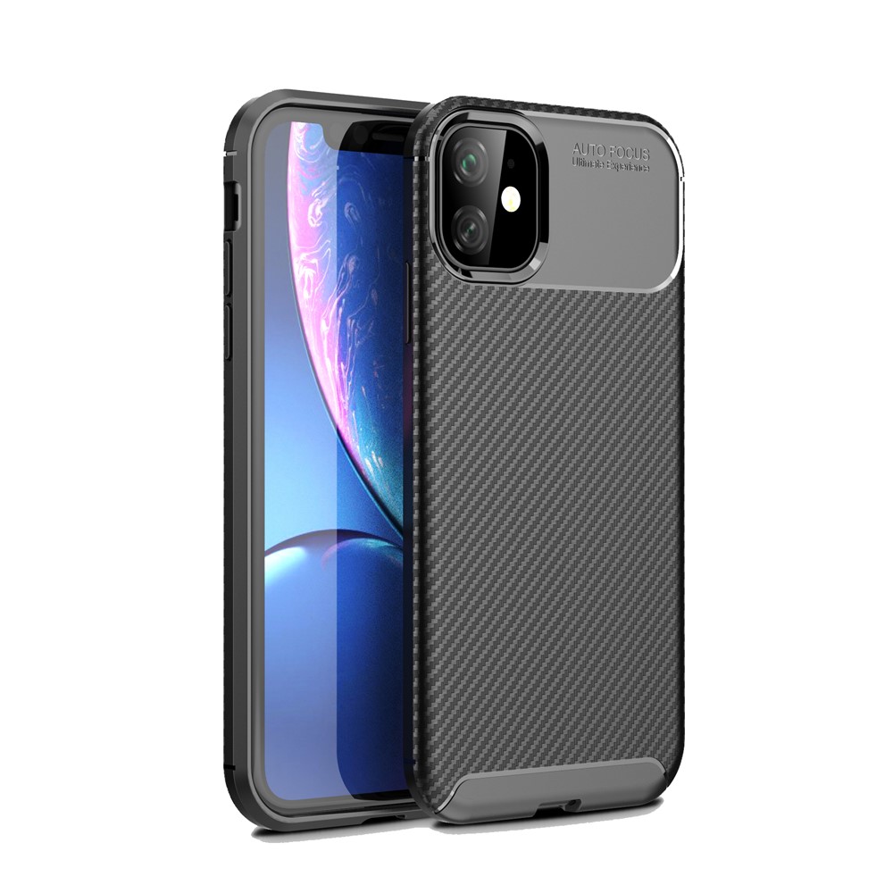 Carbon Fiber Texture Drop-proof TPU Phone Case for iPhone (2019) 6.1-inch - Black-1