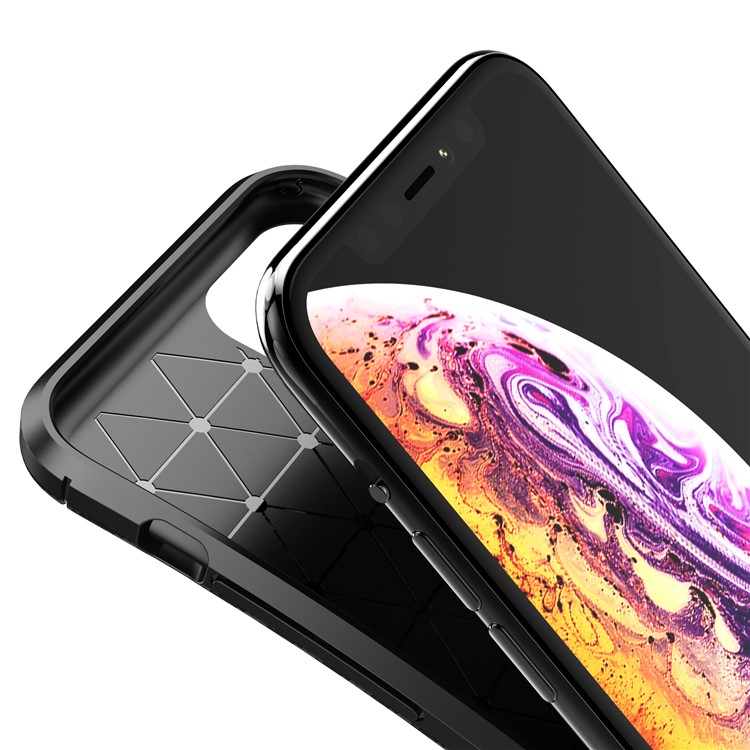 Tampa de Telefone TPU Resistente à Superfície de Fibra de Carbono Para Iphone 11 Pro 5,8 Polegadas (2019) - Preto