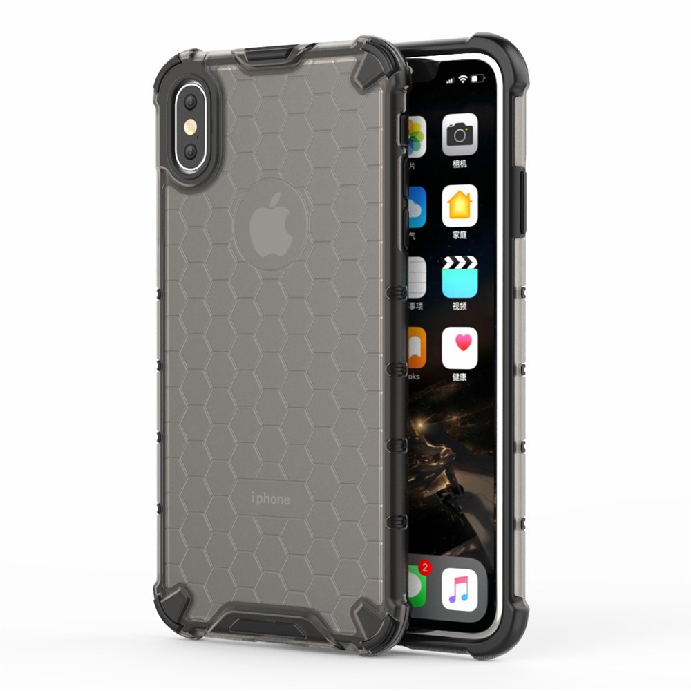 Honeycomb Shock Absorber TPU + PC Hybrid Back Mobile Shell Cover for iPhone XS Max 6.5 inch - Black