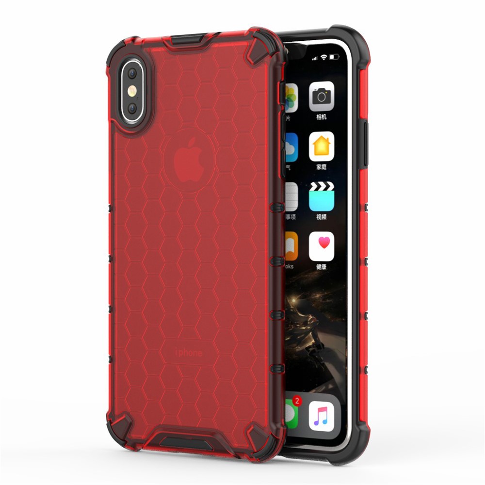 Honeycomb Shock Absorber TPU + PC Hybrid Back Mobile Shell Cover for iPhone XS Max 6.5 inch - Red