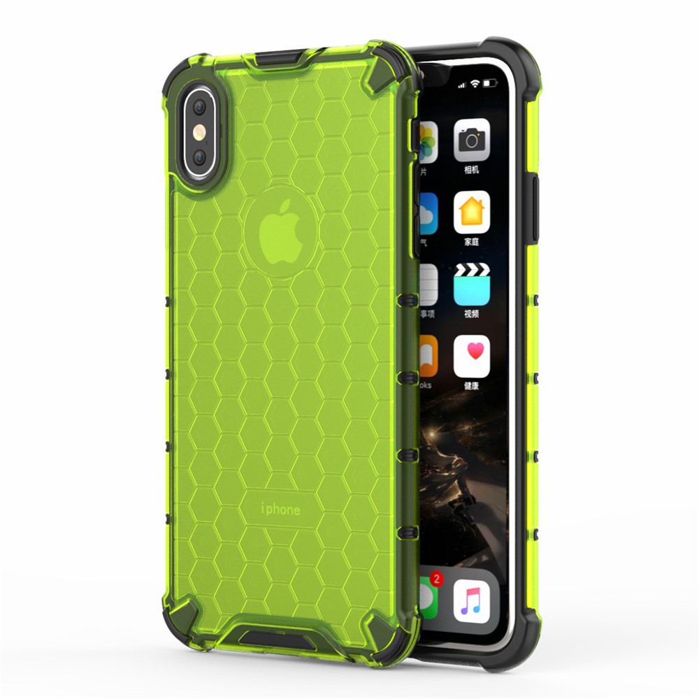 Honeycomb Shock Absorber TPU + PC Hybrid Back Mobile Shell Cover for iPhone XS Max 6.5 inch - Green