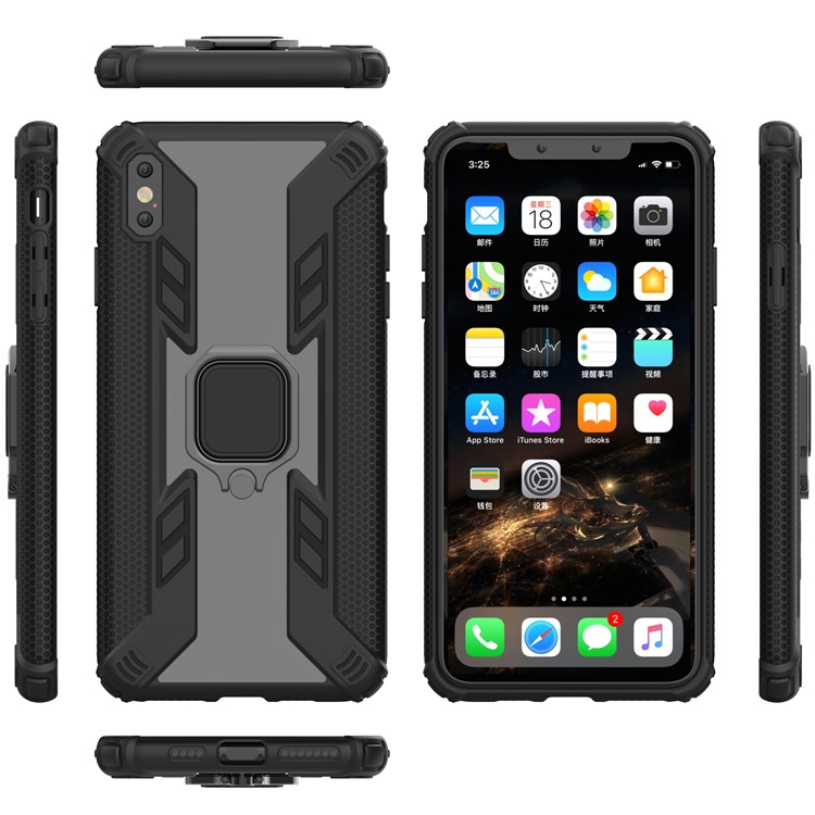 Warrior Style Rotating Ring Kickstand PC+TPU Hybrid Phone Case for iPhone XS Max 6.5 inch - Black-1