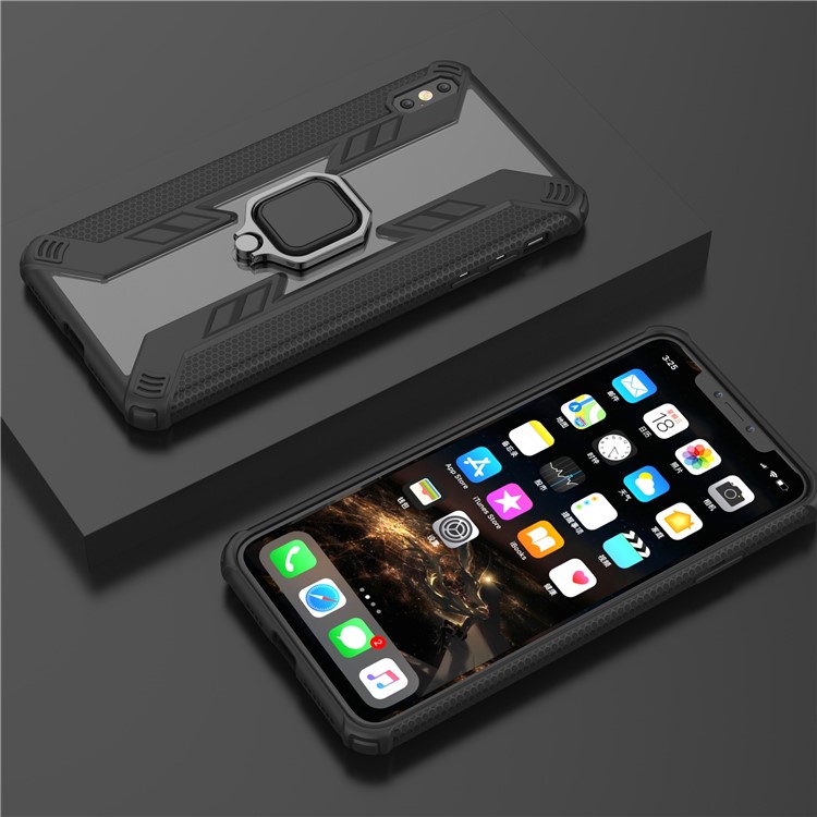 Warrior Style Rotating Ring Kickstand PC+TPU Hybrid Phone Case for iPhone XS Max 6.5 inch - Black-2