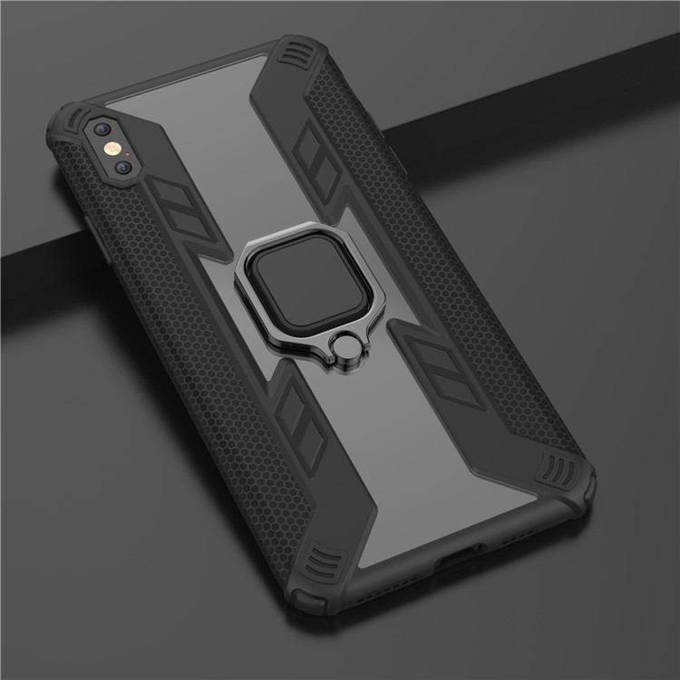 Warrior Style Rotating Ring Kickstand PC+TPU Hybrid Phone Case for iPhone XS Max 6.5 inch - Black-3