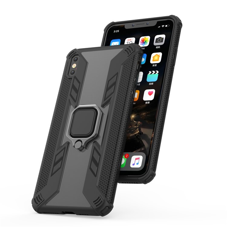 Warrior Style Rotating Ring Kickstand PC+TPU Hybrid Phone Case for iPhone XS Max 6.5 inch - Black-6