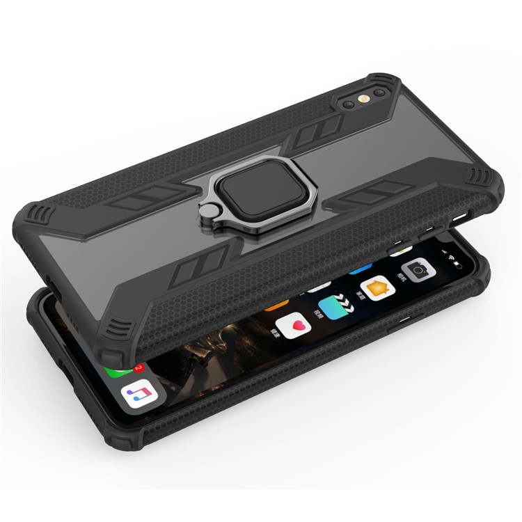 Warrior Style Rotating Ring Kickstand PC+TPU Hybrid Phone Case for iPhone XS Max 6.5 inch - Black-9