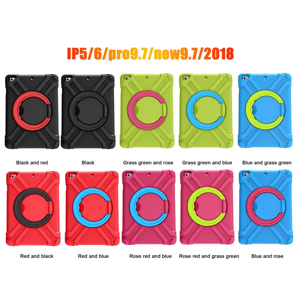 360° Swivel Kickstand PC + Silicone Hybrid Tablet Case for Apple iPad Air 2/mini (2019)/iPad 9.7-inch (2018) / iPad 9.7-inch (2017) - All Black-10