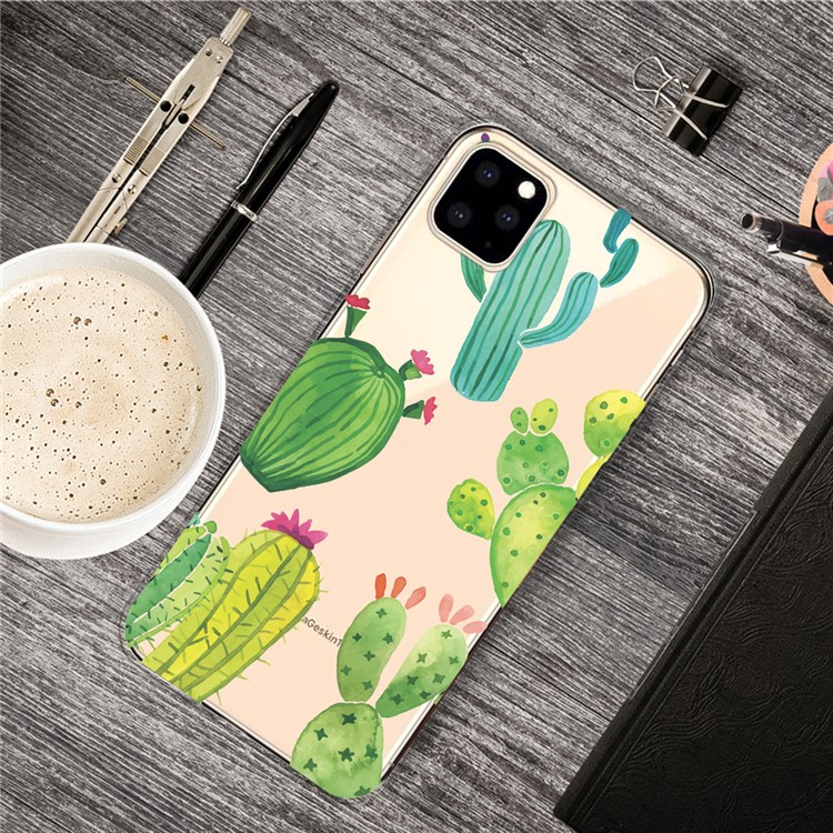 Pattern Printing Clear TPU Cell Phone Cover Case for iPhone (2019) 5.8-inch - Cactus-1