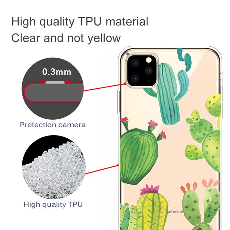 Pattern Printing Clear TPU Cell Phone Cover Case for iPhone (2019) 5.8-inch - Cactus-2